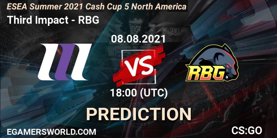 Pronósticos Third Impact - RBG. 08.08.2021 at 20:00. ESEA Cash Cup: North America - Summer 2021 #5 - Counter-Strike (CS2)