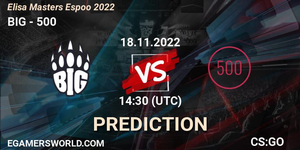 Pronósticos BIG - 500. 18.11.2022 at 14:30. Elisa Masters Espoo 2022 - Counter-Strike (CS2)