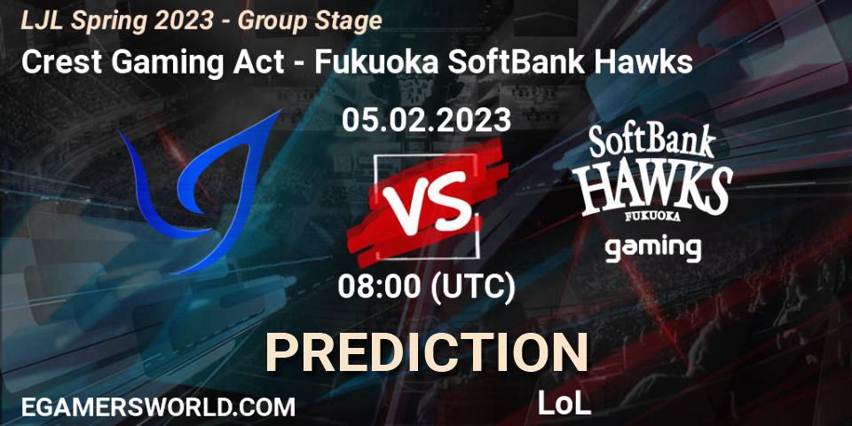 Pronósticos Crest Gaming Act - Fukuoka SoftBank Hawks. 05.02.23. LJL Spring 2023 - Group Stage - LoL