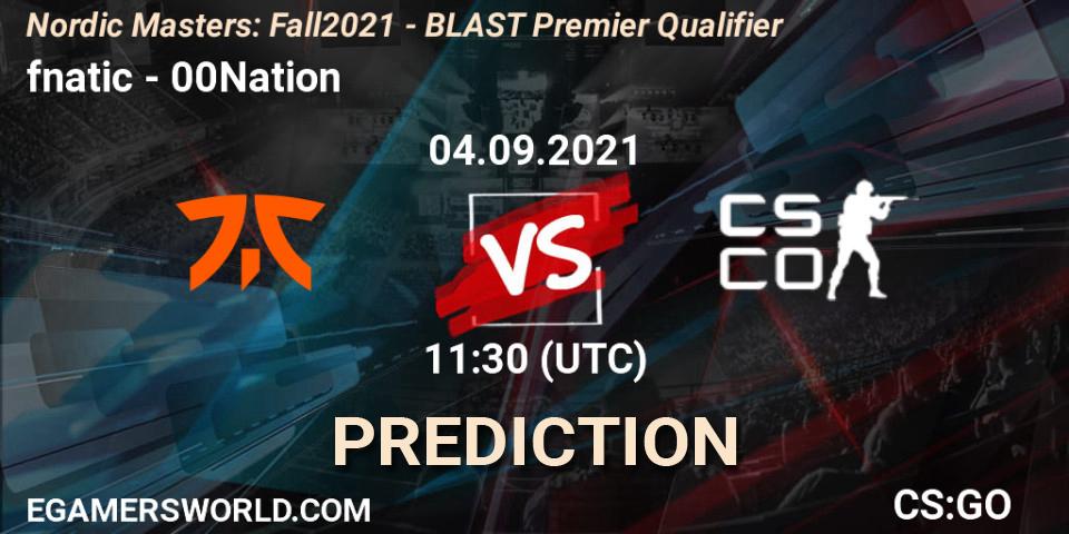Pronósticos fnatic - 00Nation. 04.09.2021 at 11:30. Nordic Masters: Fall 2021 - BLAST Premier Qualifier - Counter-Strike (CS2)