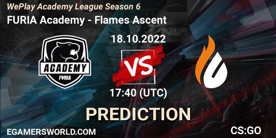 Pronósticos FURIA Academy - Flames Ascent. 18.10.2022 at 17:55. WePlay Academy League Season 6 - Counter-Strike (CS2)
