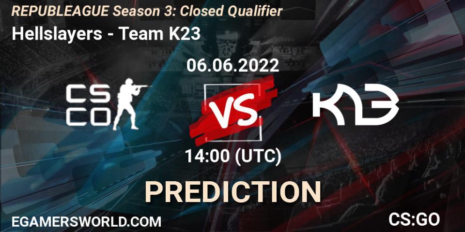 Pronósticos Hellslayers - Team K23. 06.06.2022 at 14:00. REPUBLEAGUE Season 3: Closed Qualifier - Counter-Strike (CS2)
