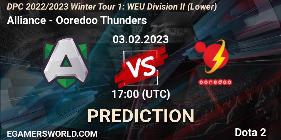 Pronósticos Alliance - Ooredoo Thunders. 03.02.23. DPC 2022/2023 Winter Tour 1: WEU Division II (Lower) - Dota 2