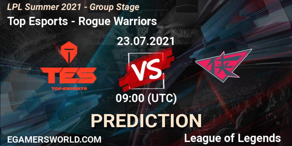 Pronósticos Top Esports - Rogue Warriors. 23.07.21. LPL Summer 2021 - Group Stage - LoL
