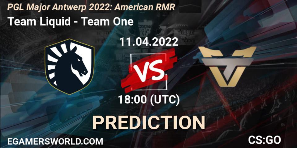 Pronósticos Team Liquid - Team One. 11.04.2022 at 18:25. PGL Major Antwerp 2022: American RMR - Counter-Strike (CS2)