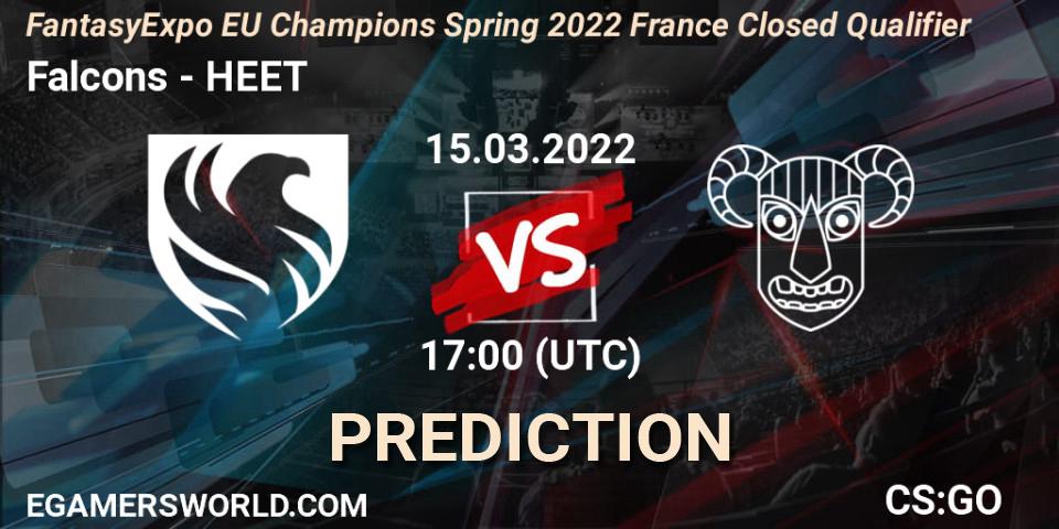 Pronósticos Falcons - HEET. 15.03.2022 at 17:05. FantasyExpo EU Champions Spring 2022 France Closed Qualifier - Counter-Strike (CS2)