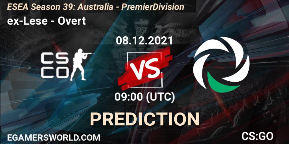 Pronósticos ex-Lese - Overt. 08.12.2021 at 09:00. ESEA Season 39: Australia - Premier Division - Counter-Strike (CS2)