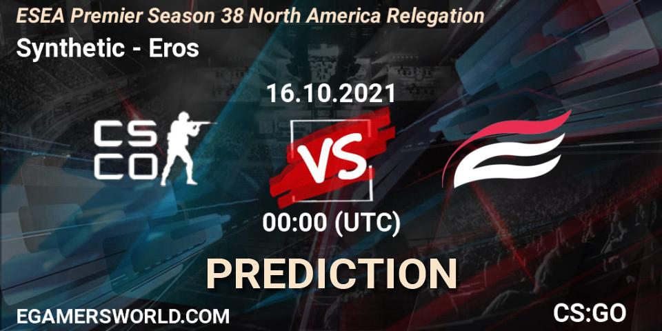 Pronósticos Synthetic - Eros. 16.10.2021 at 00:00. ESEA Premier Season 38 North America Relegation - Counter-Strike (CS2)