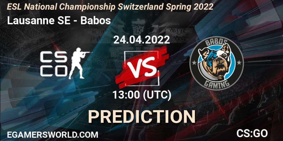 Pronósticos Lausanne-Sport Esports - Babos. 24.04.2022 at 13:05. ESL Swiss League Season 7 - Counter-Strike (CS2)