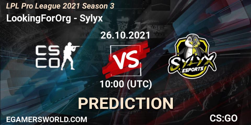 Pronósticos LookingForOrg - Sylyx. 26.10.2021 at 10:10. LPL Pro League 2021 Season 3 - Counter-Strike (CS2)