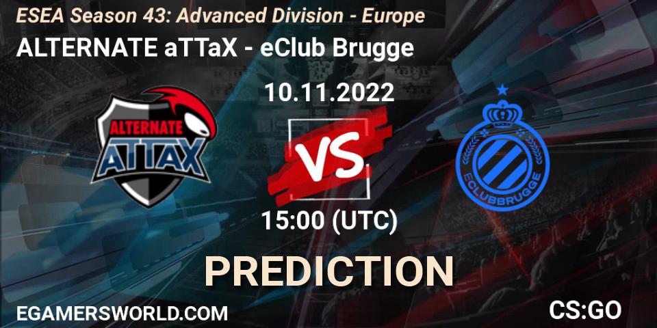 Pronósticos ALTERNATE aTTaX - eClub Brugge. 10.11.2022 at 15:00. ESEA Season 43: Advanced Division - Europe - Counter-Strike (CS2)