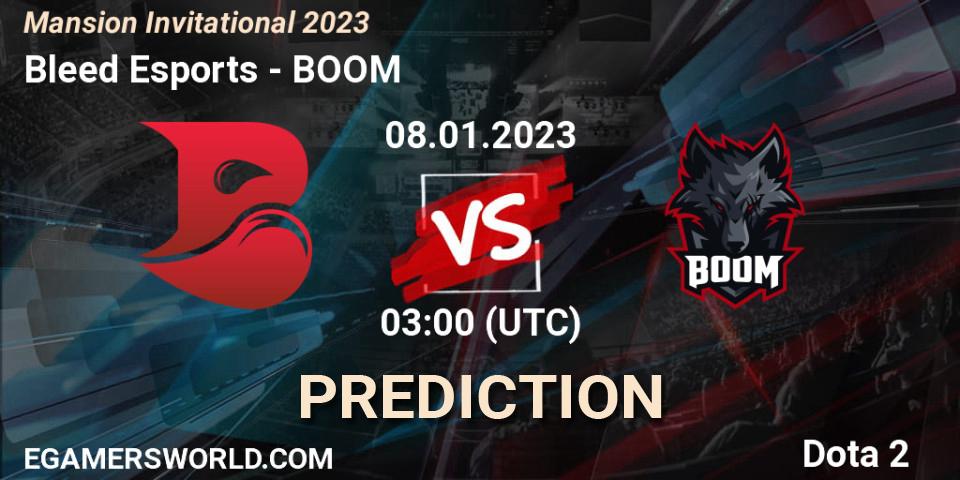 Pronósticos Bleed Esports - BOOM. 08.01.2023 at 04:00. Mansion Invitational 2023 - Dota 2