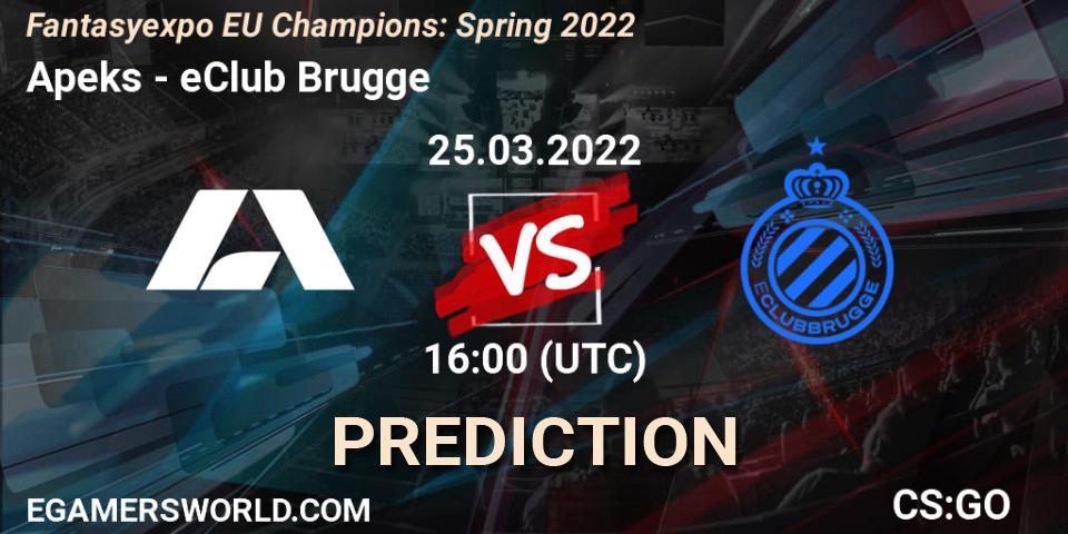 Pronósticos Apeks - eClub Brugge. 25.03.2022 at 16:10. Fantasyexpo EU Champions: Spring 2022 - Counter-Strike (CS2)