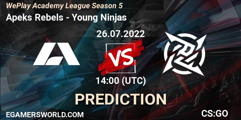 Pronósticos Apeks Rebels - Young Ninjas. 26.07.2022 at 14:00. WePlay Academy League Season 5 - Counter-Strike (CS2)