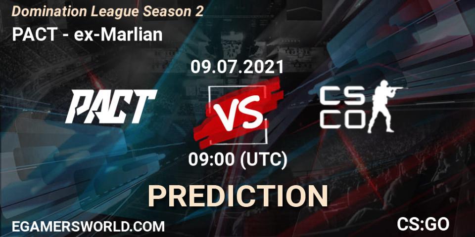 Pronósticos PACT - ex-Marlian. 09.07.2021 at 09:00. Domination League Season 2 - Counter-Strike (CS2)