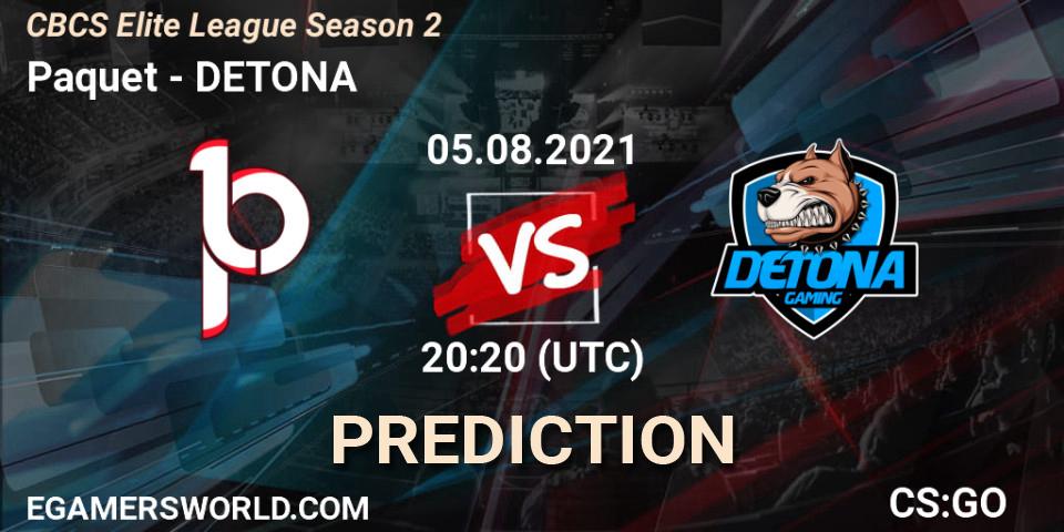 Pronósticos Paquetá - DETONA. 05.08.2021 at 20:20. CBCS Elite League Season 2 - Counter-Strike (CS2)