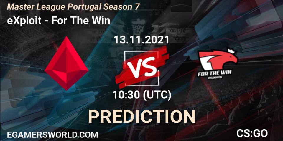 Pronósticos eXploit - For The Win. 13.11.2021 at 10:30. Master League Portugal Season 7 - Counter-Strike (CS2)