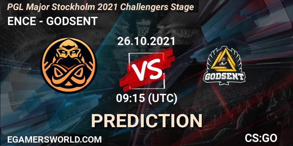 Pronósticos ENCE - GODSENT. 26.10.2021 at 09:35. PGL Major Stockholm 2021 Challengers Stage - Counter-Strike (CS2)
