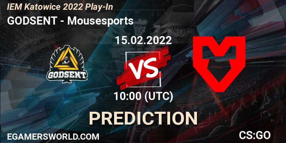 Pronósticos GODSENT - Mousesports. 15.02.22. IEM Katowice 2022 Play-In - CS2 (CS:GO)