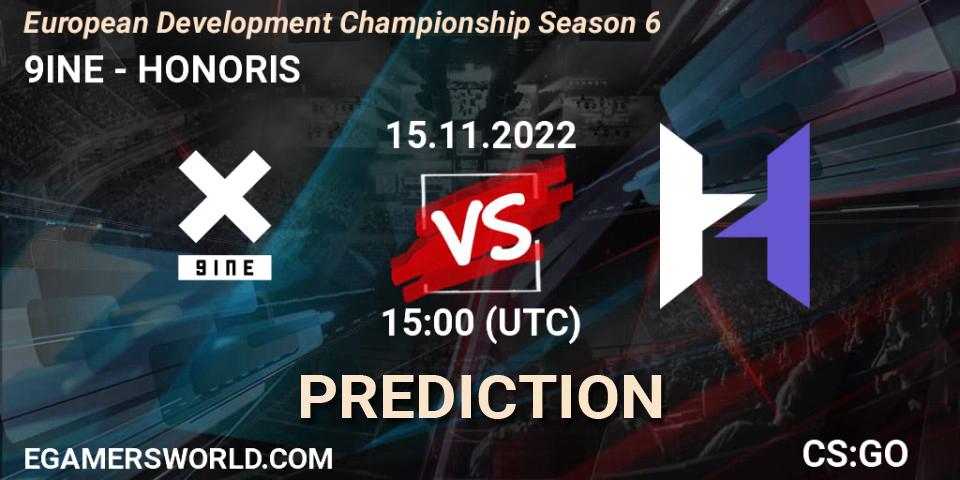 Pronósticos 9INE - HONORIS. 15.11.2022 at 15:30. European Development Championship Season 6 - Counter-Strike (CS2)