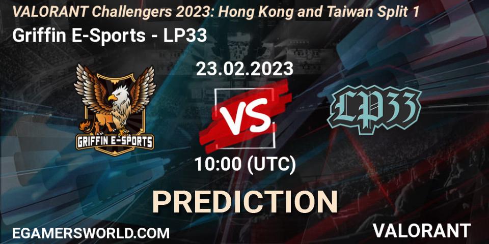 Pronósticos Griffin E-Sports - LP33. 23.02.2023 at 10:00. VALORANT Challengers 2023: Hong Kong and Taiwan Split 1 - VALORANT