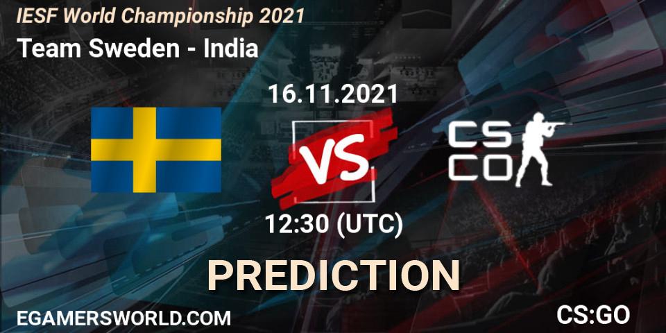 Pronósticos Team Sweden - India. 16.11.2021 at 12:45. IESF World Championship 2021 - Counter-Strike (CS2)