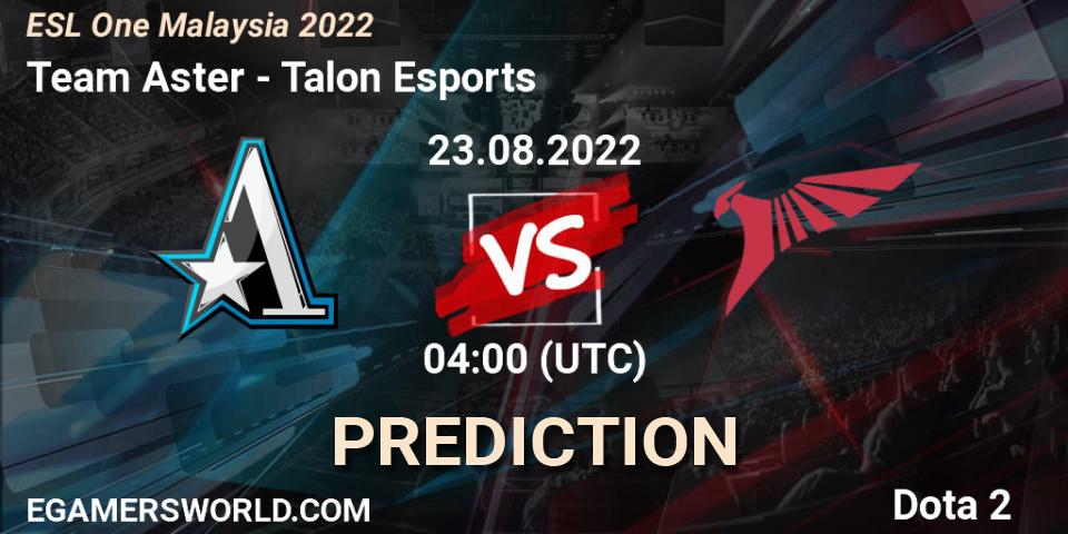 Pronósticos Team Aster - Talon Esports. 23.08.2022 at 04:03. ESL One Malaysia 2022 - Dota 2