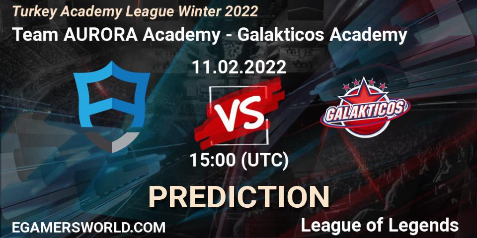 Pronósticos Team AURORA Academy - Galakticos Academy. 11.02.2022 at 15:00. Turkey Academy League Winter 2022 - LoL