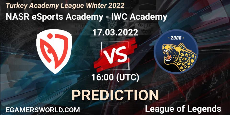 Pronósticos NASR eSports Academy - IWC Academy. 17.03.22. Turkey Academy League Winter 2022 - LoL