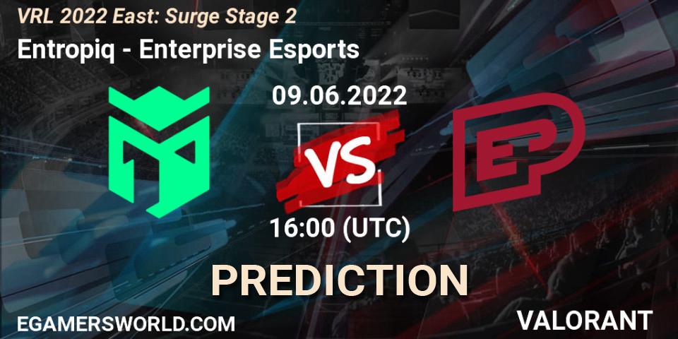 Pronósticos Entropiq - Enterprise Esports. 09.06.2022 at 16:25. VRL 2022 East: Surge Stage 2 - VALORANT