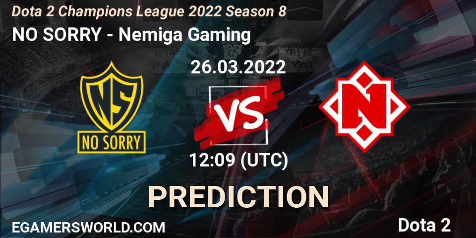Pronósticos NO SORRY - Nemiga Gaming. 26.03.2022 at 12:09. Dota 2 Champions League 2022 Season 8 - Dota 2