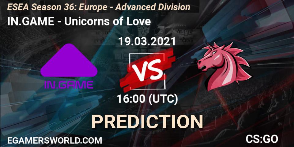Pronósticos IN.GAME - Unicorns of Love. 19.03.2021 at 16:00. ESEA Season 36: Europe - Advanced Division - Counter-Strike (CS2)