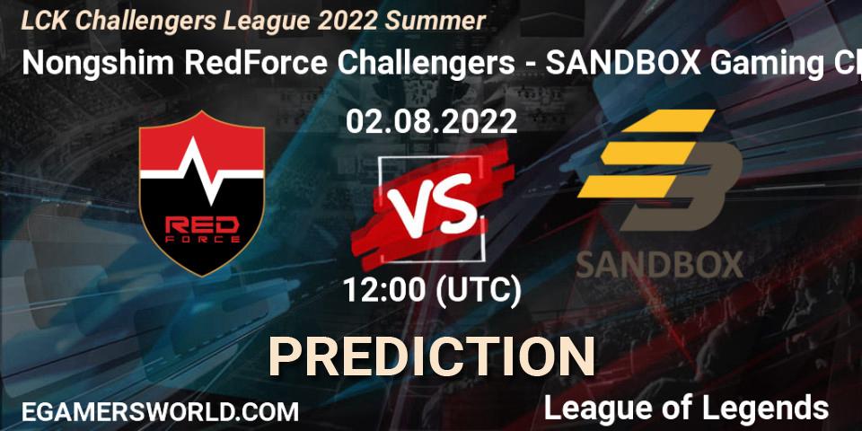 Pronósticos Nongshim RedForce Challengers - SANDBOX Gaming Challengers. 02.08.2022 at 12:00. LCK Challengers League 2022 Summer - LoL