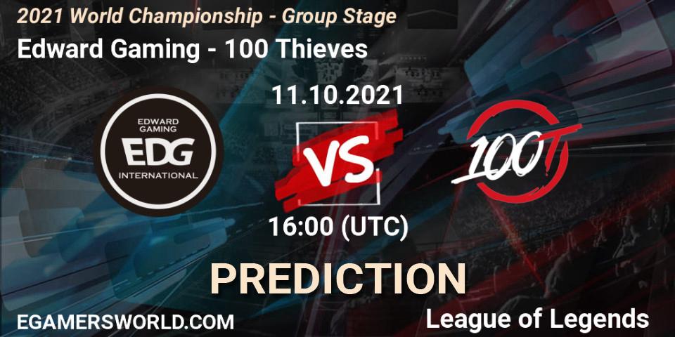 Pronósticos Edward Gaming - 100 Thieves. 11.10.2021 at 16:00. 2021 World Championship - Group Stage - LoL
