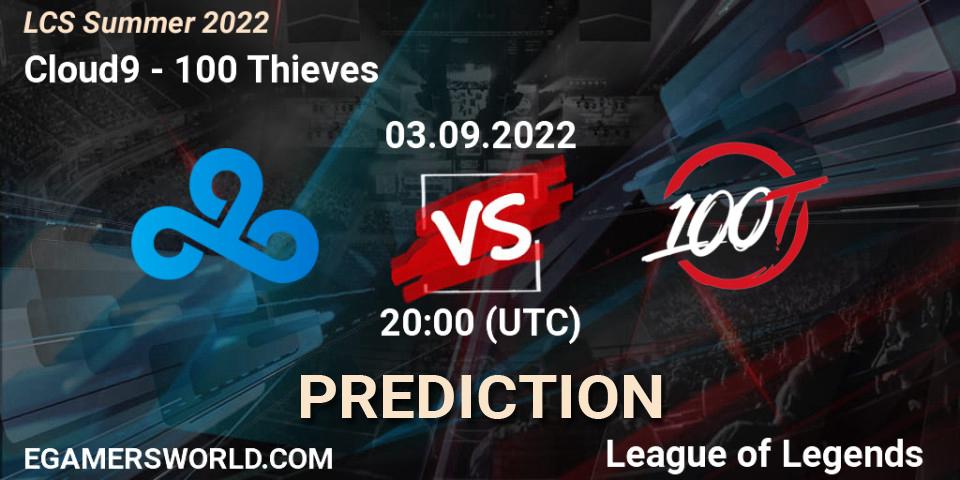 Pronósticos Cloud9 - 100 Thieves. 03.09.2022 at 20:00. LCS Summer 2022 - LoL