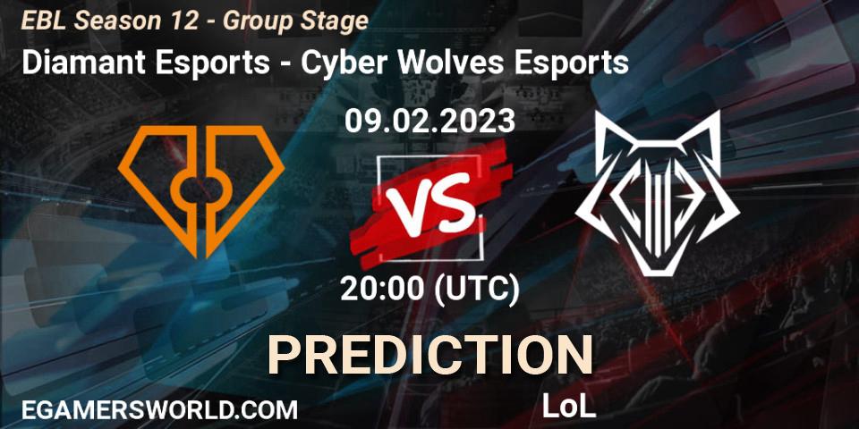 Pronósticos Diamant Esports - Cyber Wolves Esports. 09.02.23. EBL Season 12 - Group Stage - LoL