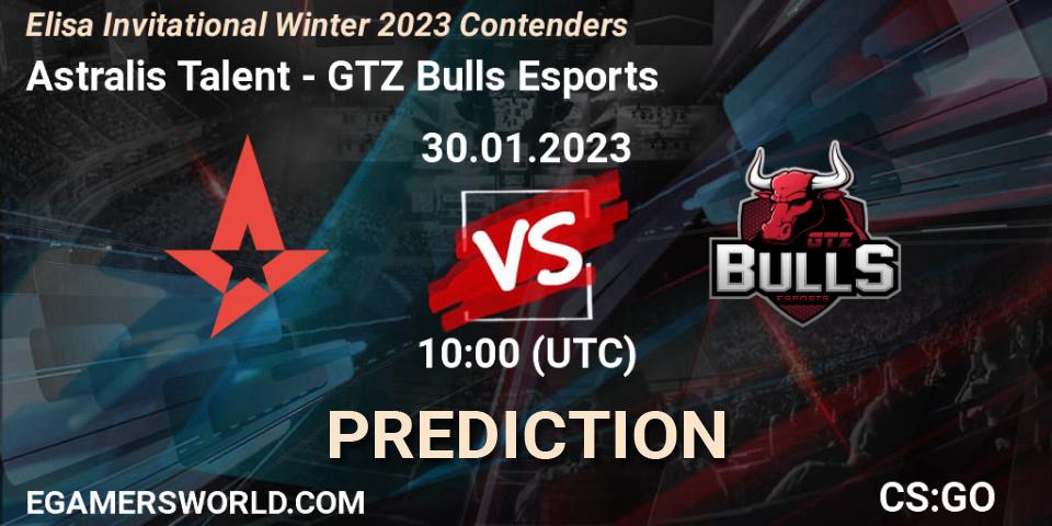 Pronósticos Astralis Talent - GTZ Bulls Esports. 30.01.23. Elisa Invitational Winter 2023 Contenders - CS2 (CS:GO)