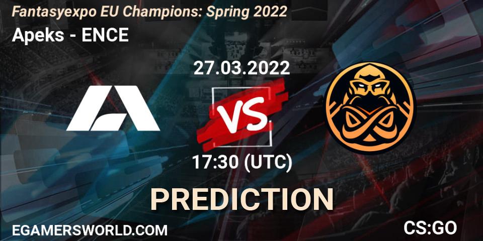 Pronósticos Apeks - ENCE. 27.03.2022 at 17:30. Fantasyexpo EU Champions: Spring 2022 - Counter-Strike (CS2)