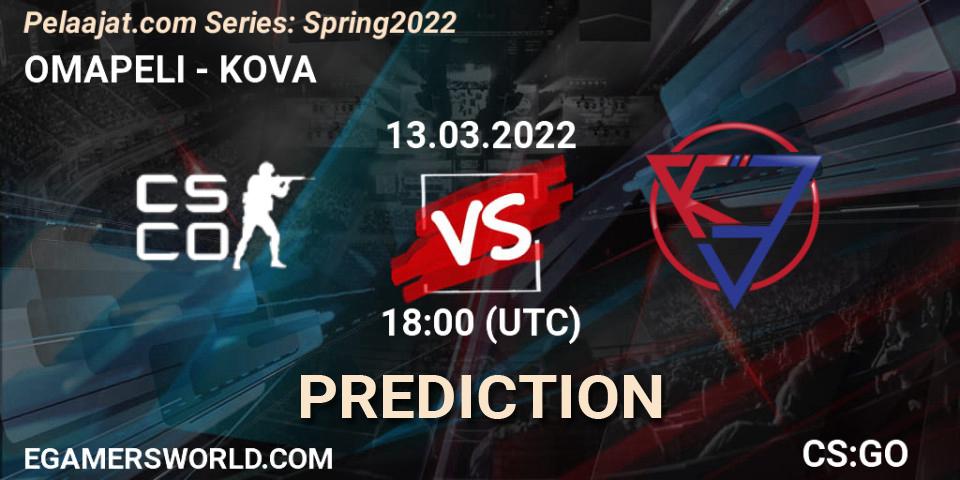Pronósticos OMAPELI - KOVA. 13.03.2022 at 18:00. Pelaajat.com Series: Spring 2022 - Counter-Strike (CS2)