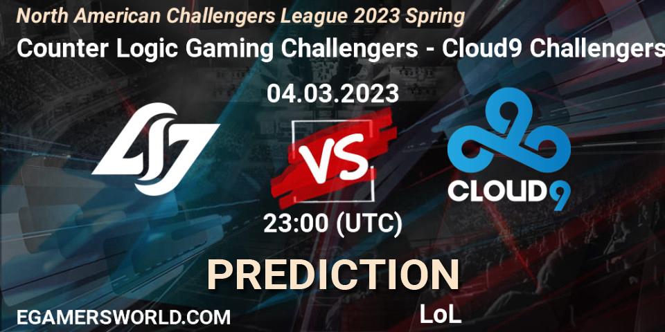 Pronósticos Counter Logic Gaming Challengers - Cloud9 Challengers. 04.03.23. NACL 2023 Spring - Group Stage - LoL