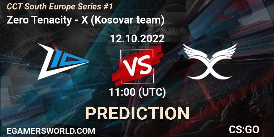 Pronósticos Zero Tenacity - X (Kosovar team). 12.10.2022 at 11:15. CCT South Europe Series #1 - Counter-Strike (CS2)
