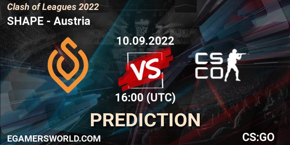 Pronósticos SHAPE - Austria. 10.09.2022 at 16:00. Clash of Leagues 2022 - Counter-Strike (CS2)