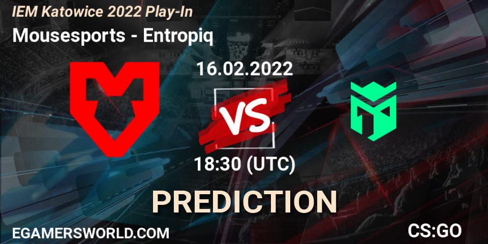 Pronósticos Mousesports - Entropiq. 16.02.2022 at 19:05. IEM Katowice 2022 Play-In - Counter-Strike (CS2)