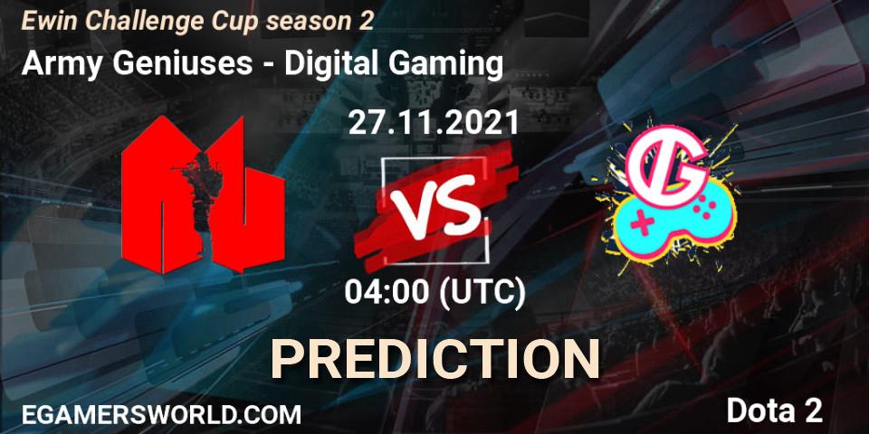 Pronósticos Army Geniuses - Digital Gaming. 27.11.2021 at 04:13. Ewin Challenge Cup season 2 - Dota 2