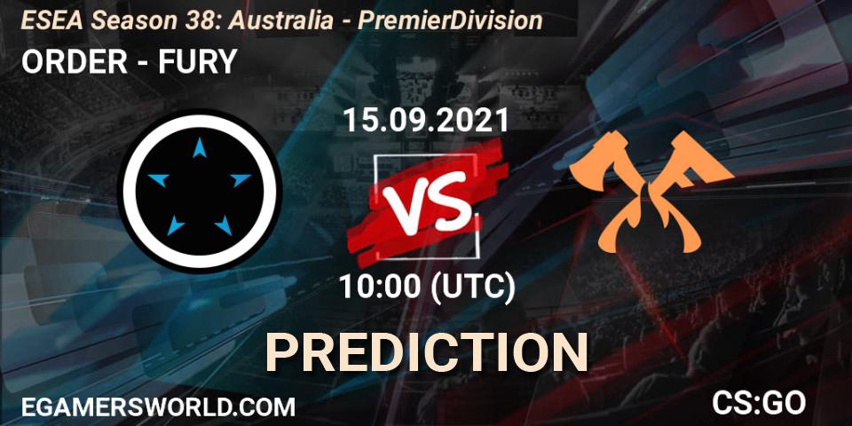 Pronósticos ORDER - FURY. 27.09.21. ESEA Season 38: Australia - Premier Division - CS2 (CS:GO)