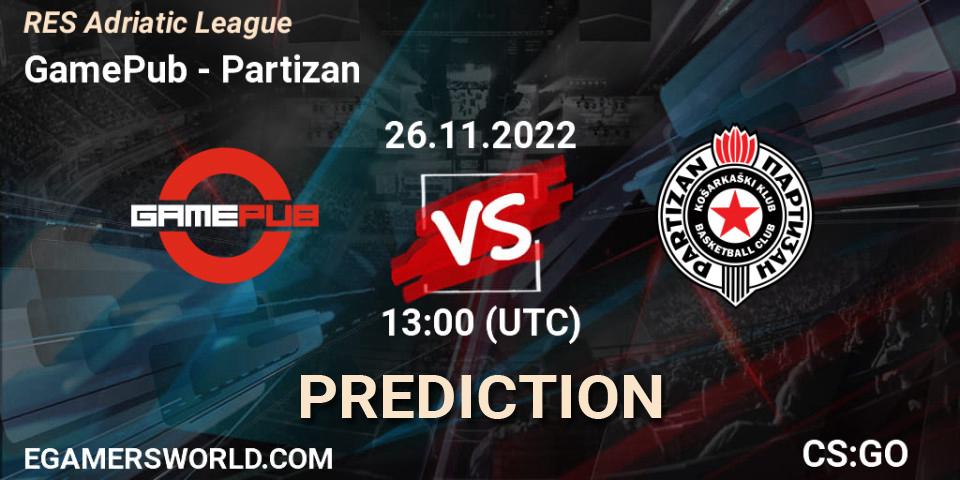 Pronósticos GamePub - Partizan. 26.11.2022 at 13:00. RES Adriatic League - Counter-Strike (CS2)