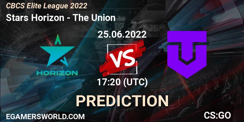 Pronósticos Stars Horizon - The Union. 25.06.2022 at 17:20. CBCS Elite League 2022 - Counter-Strike (CS2)