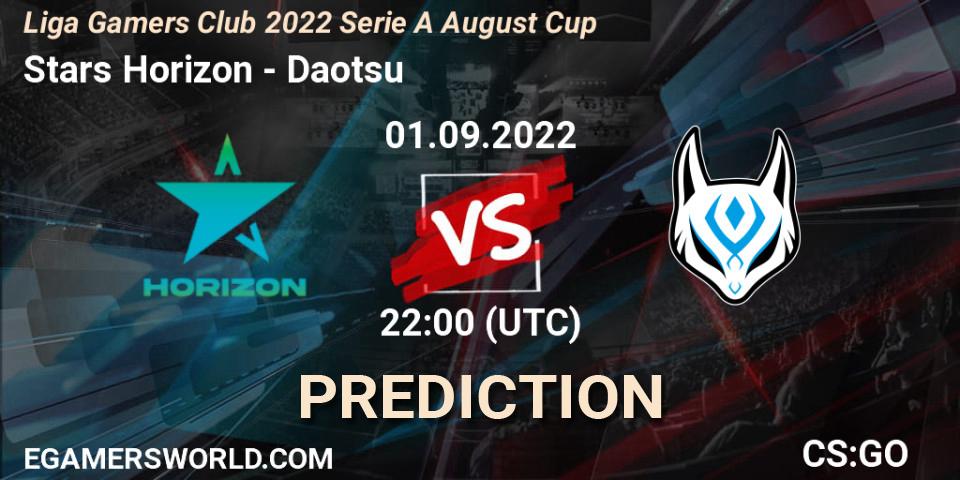 Pronósticos Stars Horizon - Daotsu. 01.09.2022 at 22:00. Liga Gamers Club 2022 Serie A August Cup - Counter-Strike (CS2)
