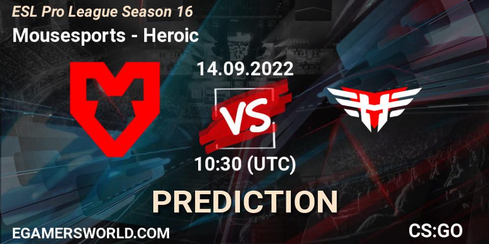 Pronósticos MOUZ - Heroic. 14.09.2022 at 10:30. ESL Pro League Season 16 - Counter-Strike (CS2)