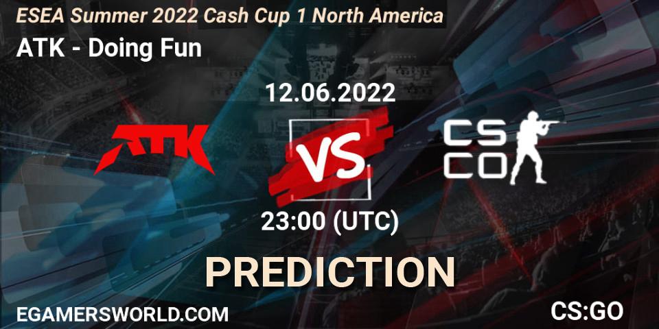 Pronósticos ATK - Doing Fun. 12.06.2022 at 22:20. ESEA Cash Cup: North America - Summer 2022 #1 - Counter-Strike (CS2)